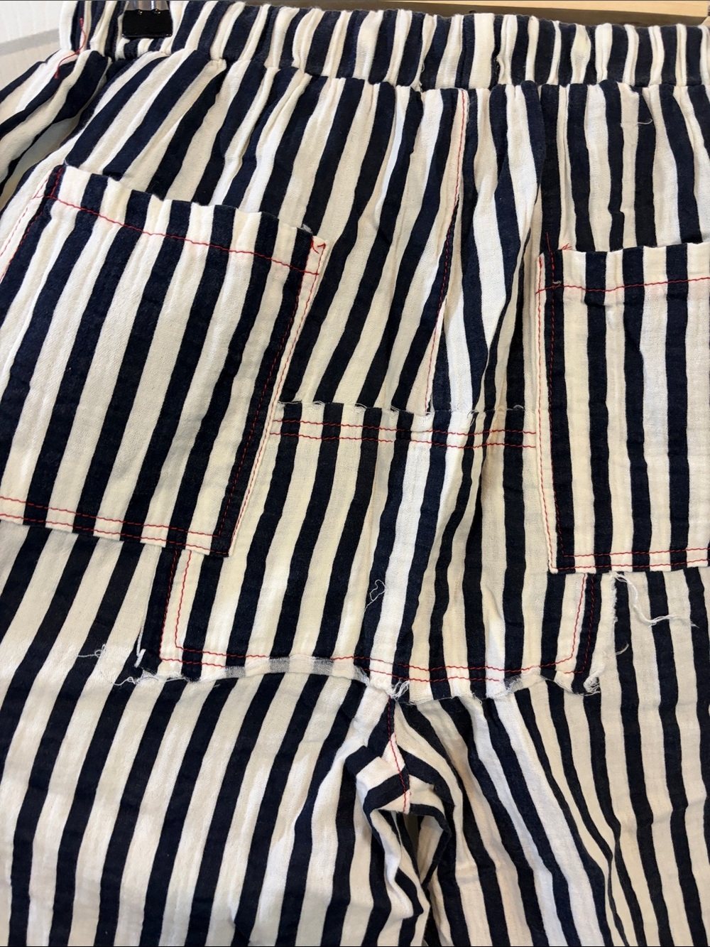 NEW POL Double Gauze Lace See-Through Patch Navy Stripe Woven Pants - Picture 10 of 13